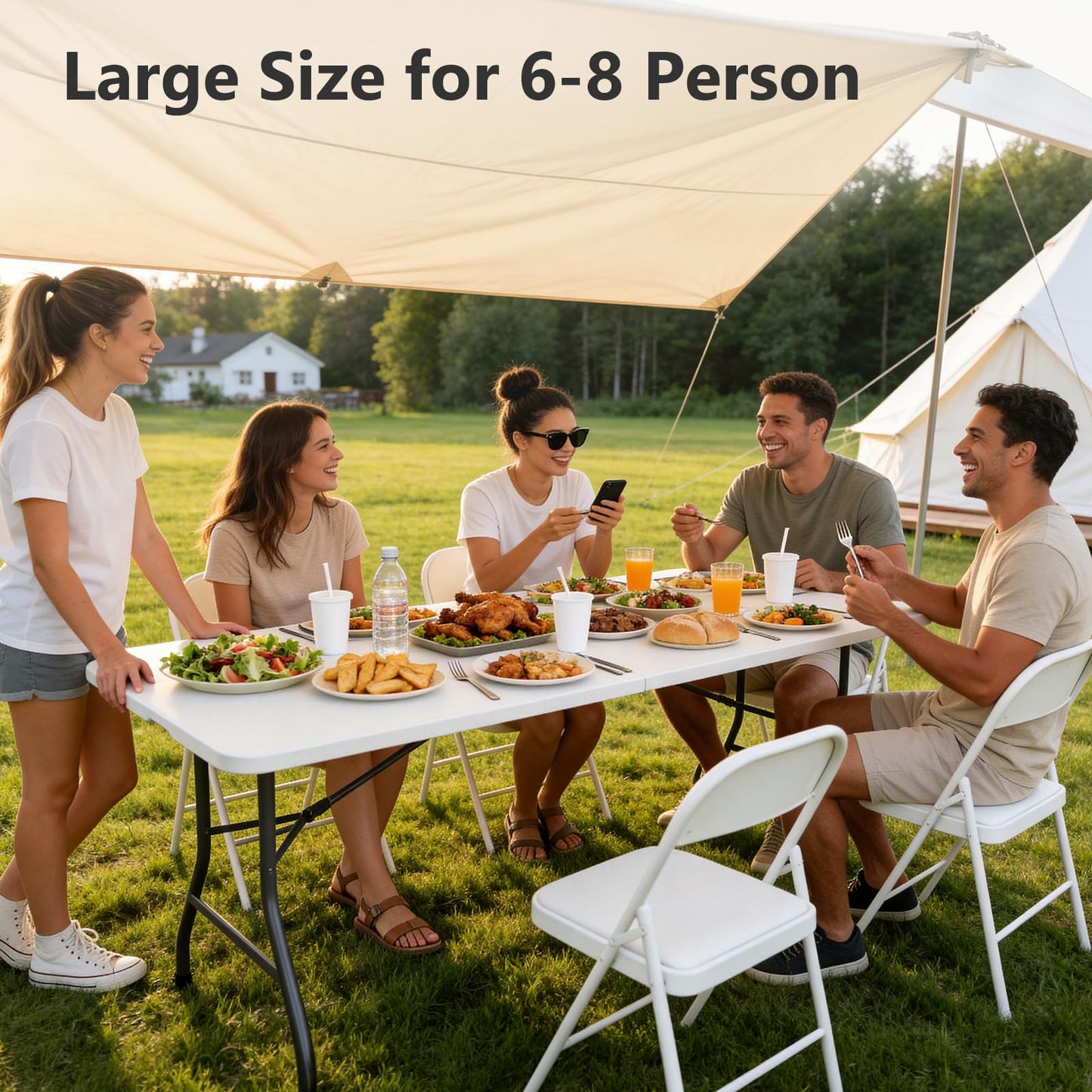 MAKE CHANGES Folding Table 6 Pack, 6 FT Foldable Plastic Table with Carrying Handle, Heavy Duty Portable Fold-in-Half Utility Table for Party, Camping, Banquet, Craft, Wedding, Indoor & Outdoor Use