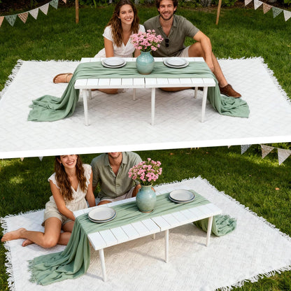 Hahafelt 2 Set Low Picnic Table, Foldable Boho Picnic Table with Extra Large Outdoor Camping Blanket Portable Boho Wood BBQ Tables for Camping Wedding Beach BBQ Party (44.1''x22.1''x12.9'',White)