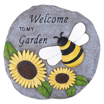 Welcome to My Garden Stepping Stone, Decorative Stone Statue for Patio, Funny Garden Decor for Lawn and Yard