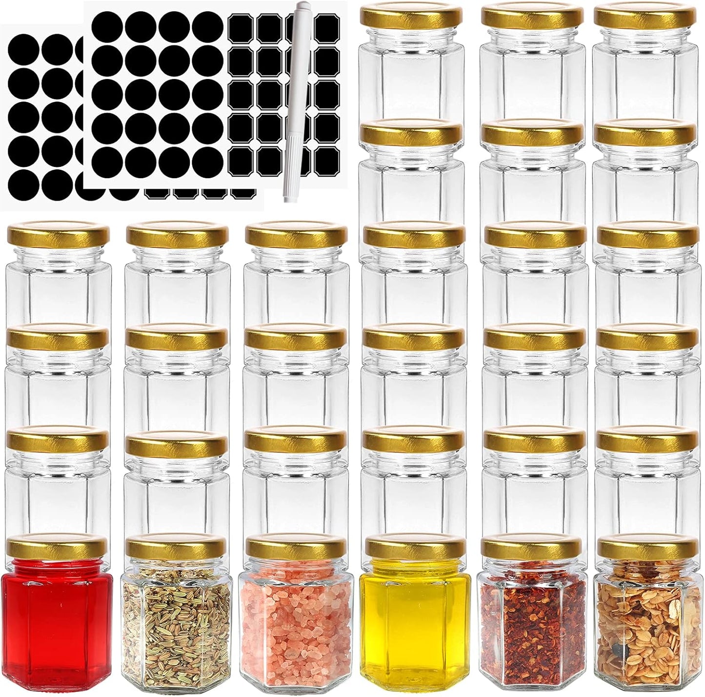 3 oz 30 Pack 80 1 BIGIVACA Mini Honey Jars - Hexagon Glass Jars with Gold Lids for Wedding Favors, Party Favors, Candle