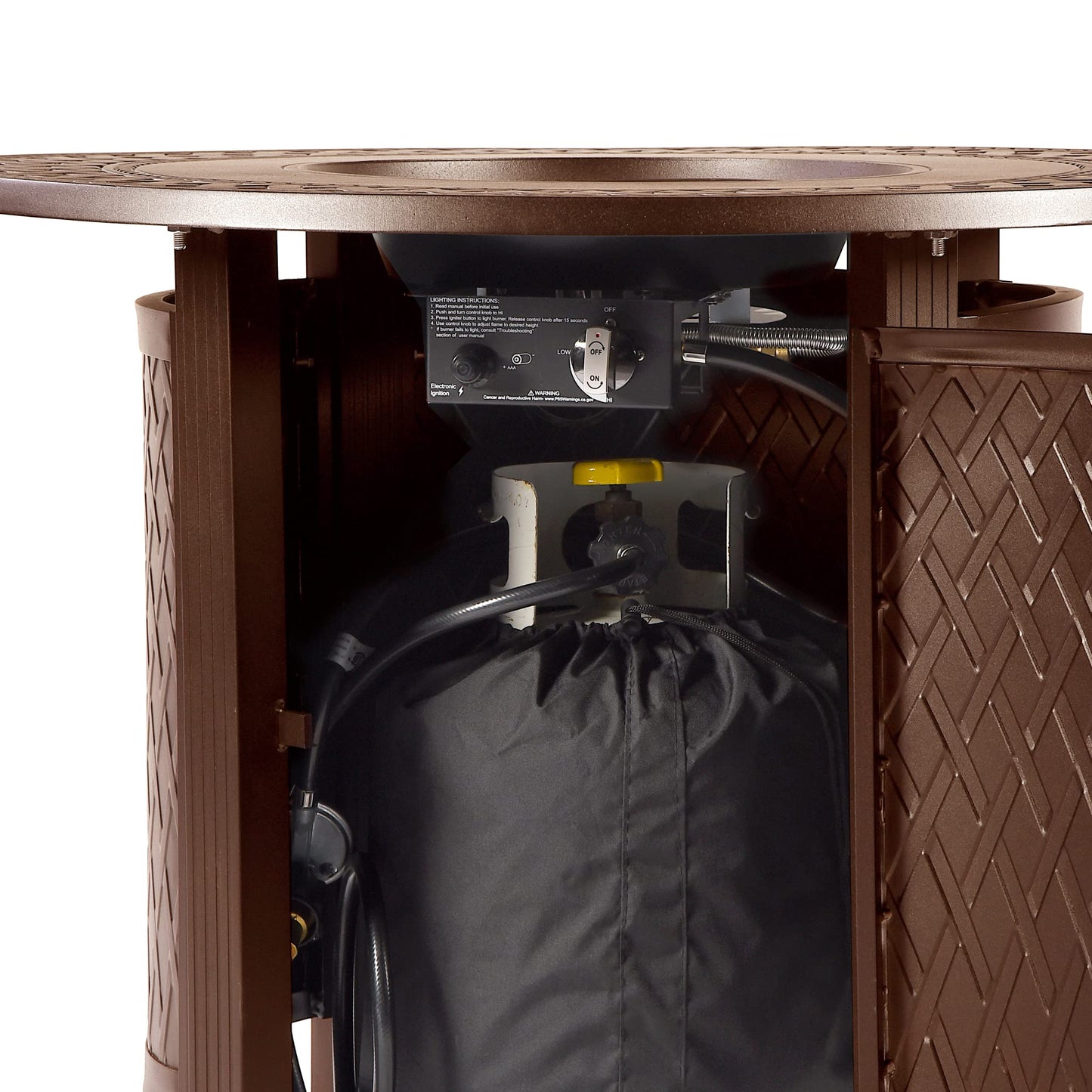 Oakland Living Round 34 in. x 34 in. Aluminum Propane Fire Pit Table with Glass Beads, Two Covers, Lid, 37,000 BTUs in Brown Finish