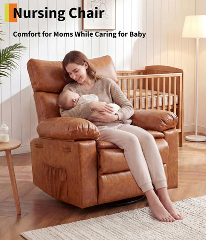 Oversized 360° Swivel Rocking Recliner Chair with Massage & Heat, Remote Control Lazy Chair for Adults with Comfort Arms and Back for Adults, Ergonomic Recliner for Living Room, Bedroom, Nursery