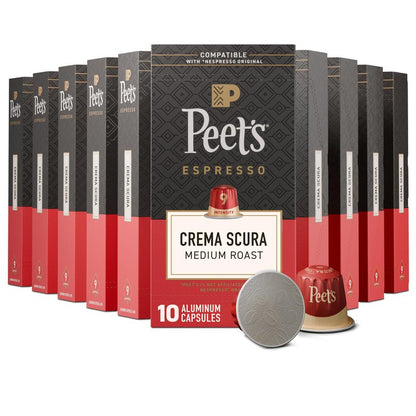 Peet's Coffee, Medium Roast Espresso Capsules, Compatible with Nespresso Original Machine, 100% Arabica Coffee - Crema Scura Intensity 9, 100 Count (10 Boxes of 10 Espresso Capsules)