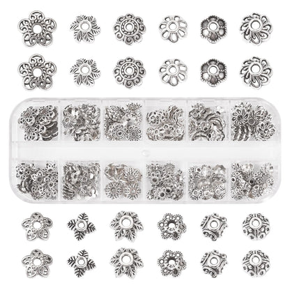 Craftdady 230pcs Antique Silver Bead Caps Tibetan Alloy Flower Bead Caps Metal Multi Petal Spacer Beads Vintage End Caps Beads 6.9 mm-10 mm for DIY Craft Earring Bracelet Jewelry Making