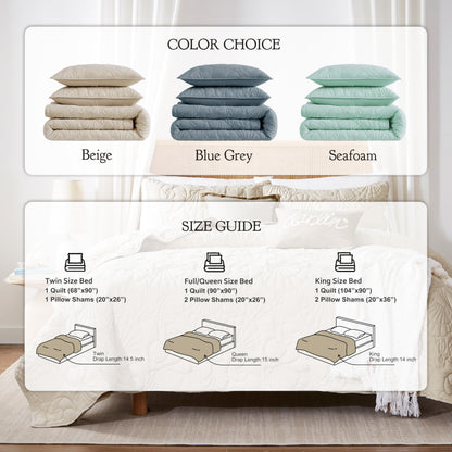 WDCOZY Coastal Beach Queen Size Quilt Bedding Sets, Seafoam Green Nautical Tropical Ocean Bedspread, Scallop Seashell Soft Coverlet, Lightweight Summer Thin Comforter for All Season