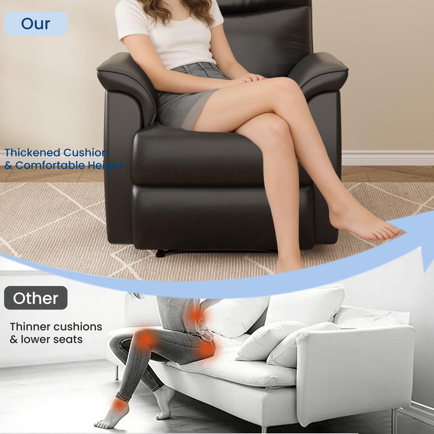 Garvee Power Swivel Recliner Chair, PU Leather Electric Reclining Armchair with Free Position, 270 Degree Swivel, 38.6 in Wide Seat, 350 Lb Capacity, Single Sofa for Living Room Bedroom,Black