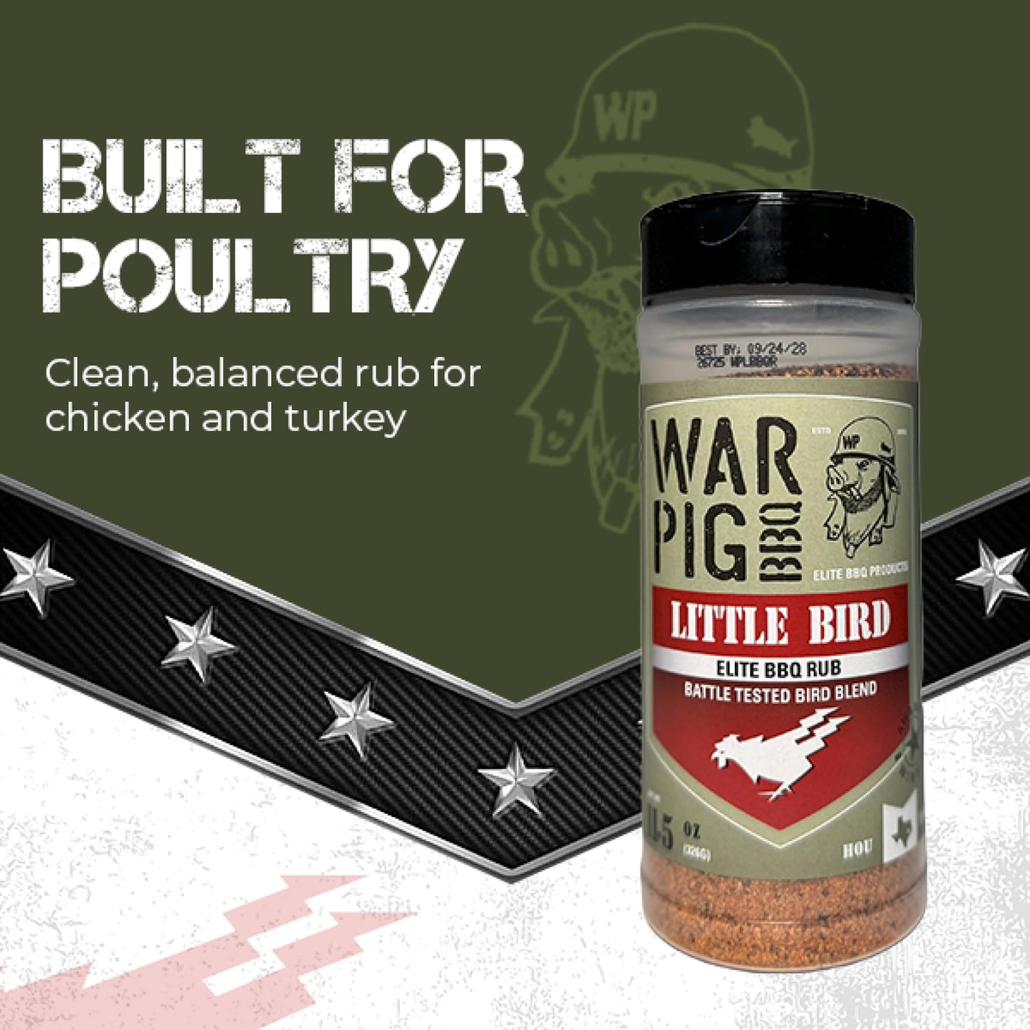 Warpig BBQ Little Bird BBQ Seasoning - Texas-Style Spice Blend for Grilling, Smoking & Roasting - 11.5 oz Bottle
