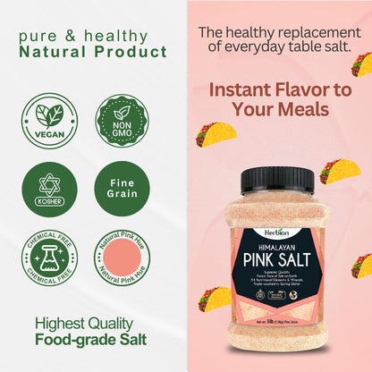 HERBION Naturals Himalayan Pink Salt Jar Fine Grain, GMO Free, Supreme Quality Chemical Free, Vegan, Kosher Certified, Fine Grain All Natural Salt, Triple Washed in Spring Water, 5 lbs