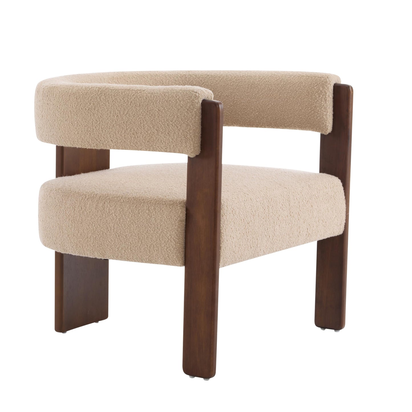 Merax Boucle Upholstered Accent Chair, Modern Barrel Armchair with Wooden Legs, Comfy Lounge Reading Chair for Living Room Bedroom Office, Soft Fabric Single Sofa Chair, Light Camel