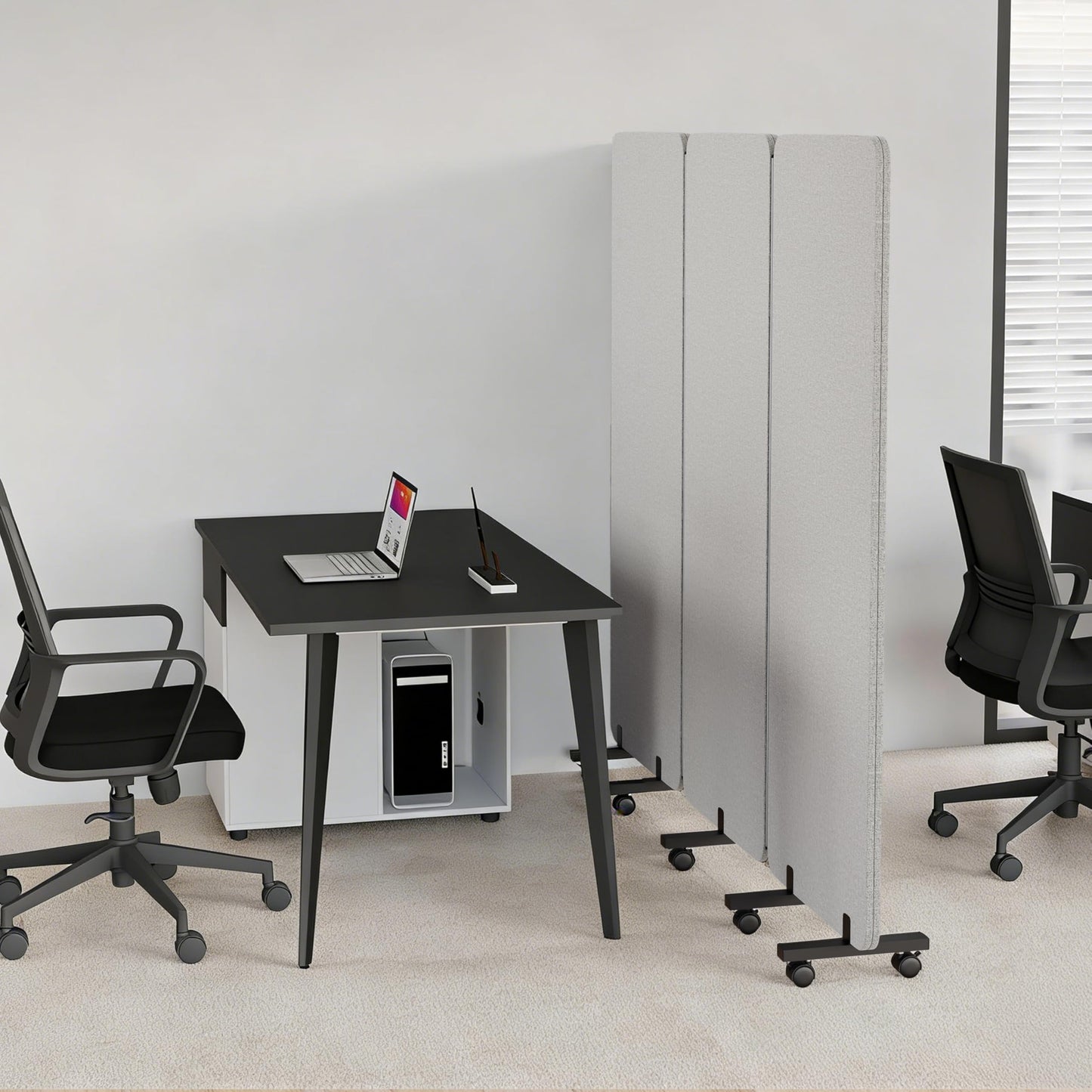 KERRAM 3 Panel Foldable Office Partitions, Mobile Cubicle Wall with Wheels, 71 x 66 Inch Noise Cancelling & Sound Proof Room Dividers Partition Wall, Aluminum Frame Gray