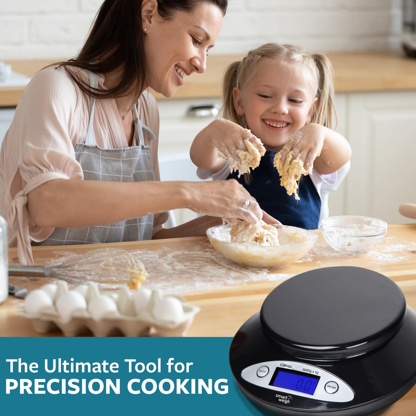 Smart Weigh Digital Kitchen Scale with Removable Bowl – 11lb/5kg Capacity, 0.1oz/1g Precision – High Accuracy Food Scale for Baking, Cooking & Meal Prep (Black)