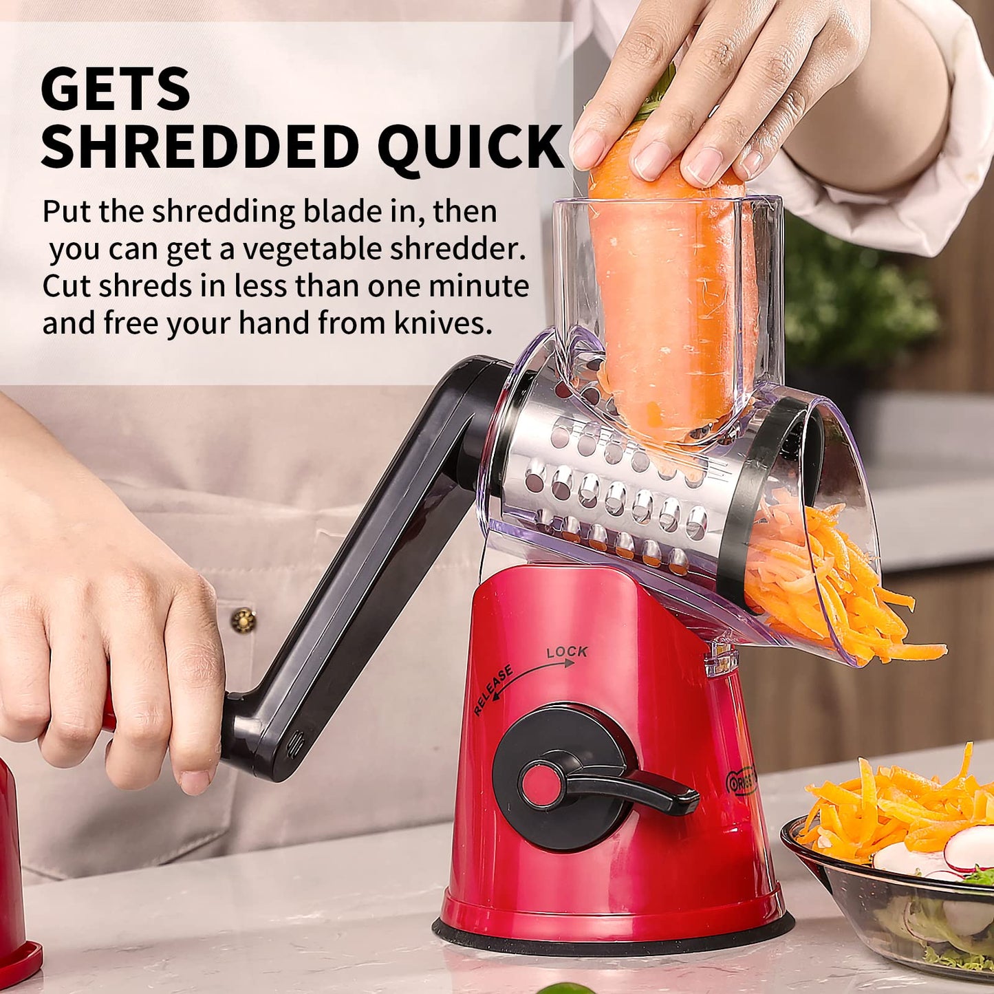 RIGSTNE Rotary Cheese Grater, 3 in 1 Cheese Shredder Grater Rotary with Handle, Vegetable Mandoline Slicer Shredder for Vegetable, Cheese, Nut