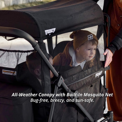 Keenz Viva 4-Passenger Compact Stroller Wagon for Kids with Foldable Frame, Push/Pull Handle, EVA Wheels, and Mosquito Net Canopy – Lightweight Wagon for Families, Black