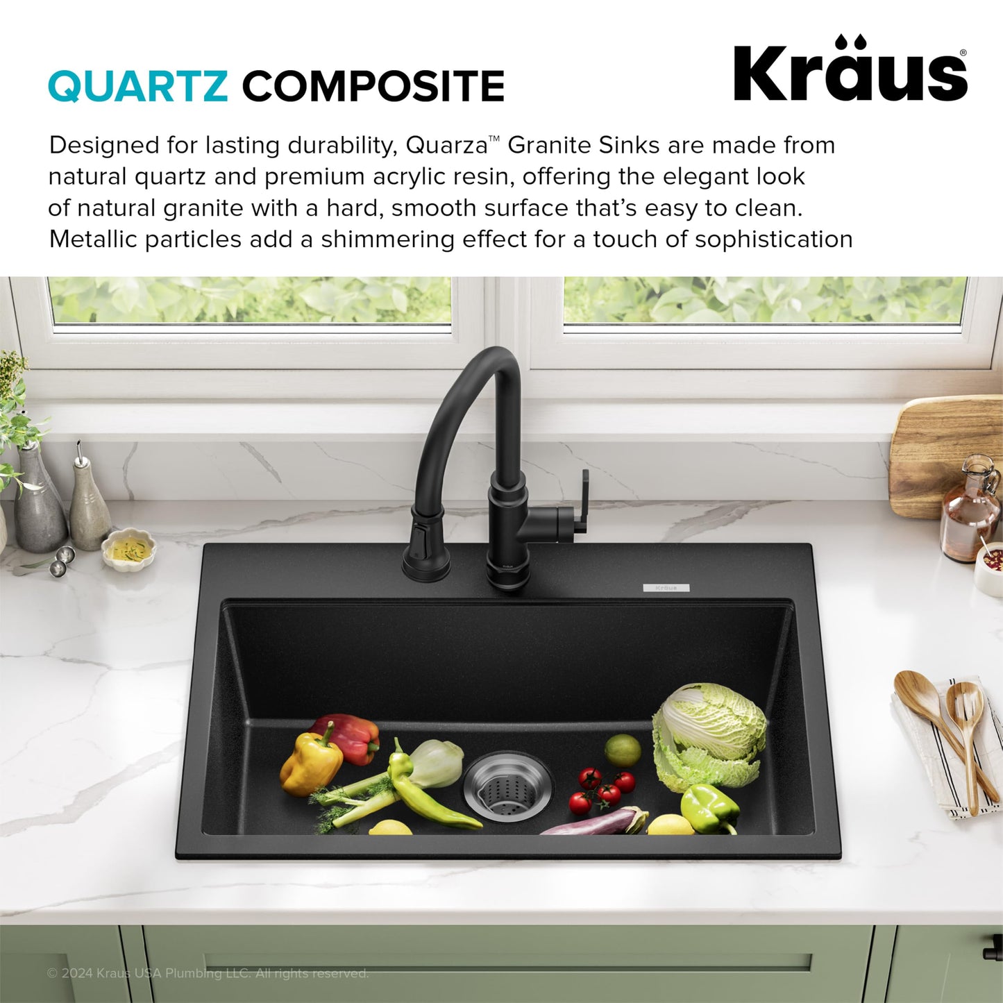 KRAUS Quarza 31-inch Drop-In/Undermount Single Bowl Granite Kitchen Sink in Black Onyx, KGD-412B
