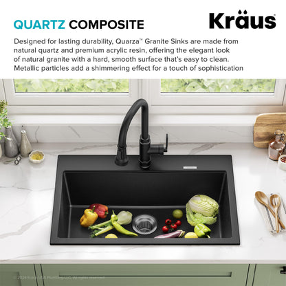 KRAUS Quarza 31-inch Drop-In/Undermount Single Bowl Granite Kitchen Sink in Black Onyx, KGD-412B