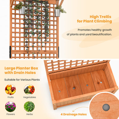 Giantex 2 Pcs Raised Garden Bed with Trellis & Roof, 72.5" Wooden Garden Bed, High Trellis for Plant Flower Climbing Pot Hanging, Indoor & Outdoor Planter Box for Yard, Garden, Balcony