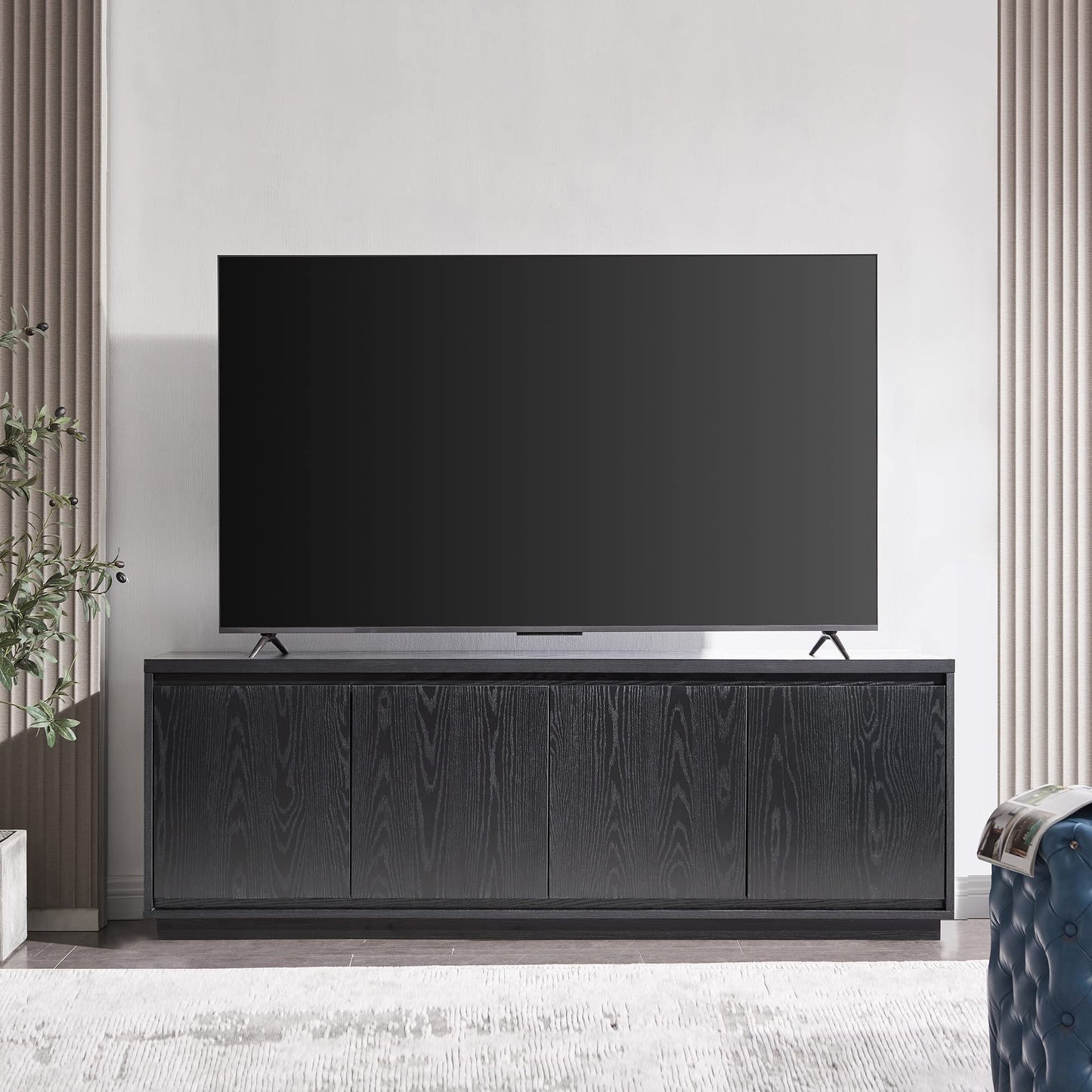 Henn&Hart TV Stand for TVs up to 75" with 2 Concealed Storage Cabinets and Adjustable Shelves for Living Room, Family Room, or Office, Natural Black