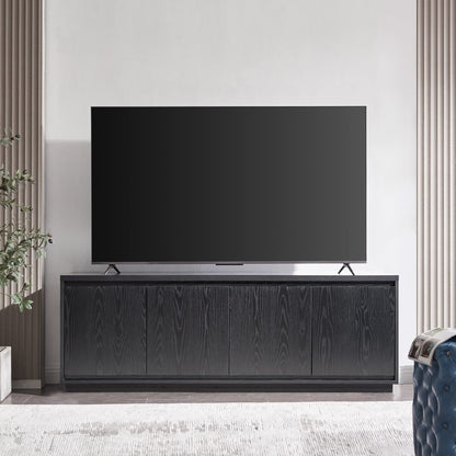 Henn&Hart TV Stand for TVs up to 75" with 2 Concealed Storage Cabinets and Adjustable Shelves for Living Room, Family Room, or Office, Natural Black