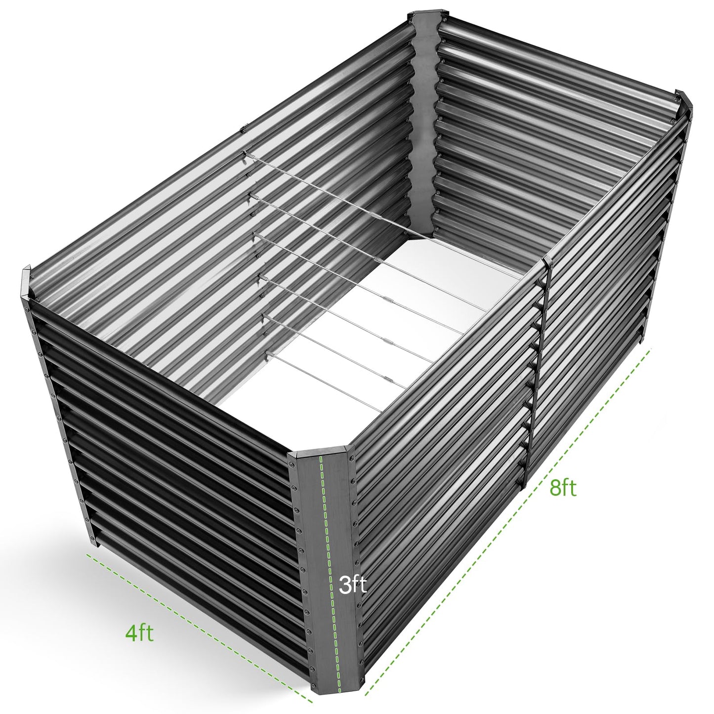 Land Guard 8x4x3ft Rectangular Galvanized Raised Garden Beds, Large-Capacity Metal Planter Box Outdoor, Durable Deep Raised Garden Bed 3ft Tall, Raised Beds for Gardening Vegetables, Modern Gray