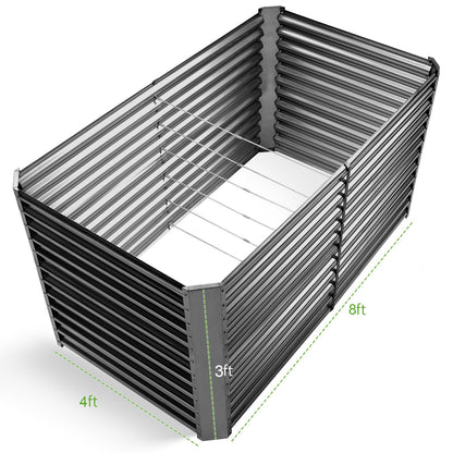 Land Guard 8x4x3ft Rectangular Galvanized Raised Garden Beds, Large-Capacity Metal Planter Box Outdoor, Durable Deep Raised Garden Bed 3ft Tall, Raised Beds for Gardening Vegetables, Modern Gray