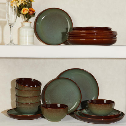 Pokini 36 Piece Stoneware Dinnerware Sets, Ceramic Plates and Bowls Set, Microwave & Dishwasher Safe Kitchen Dish Set, Modern Dinner Salad Plates | Cereal Bowls for 12, Dishware Sets Sage Green