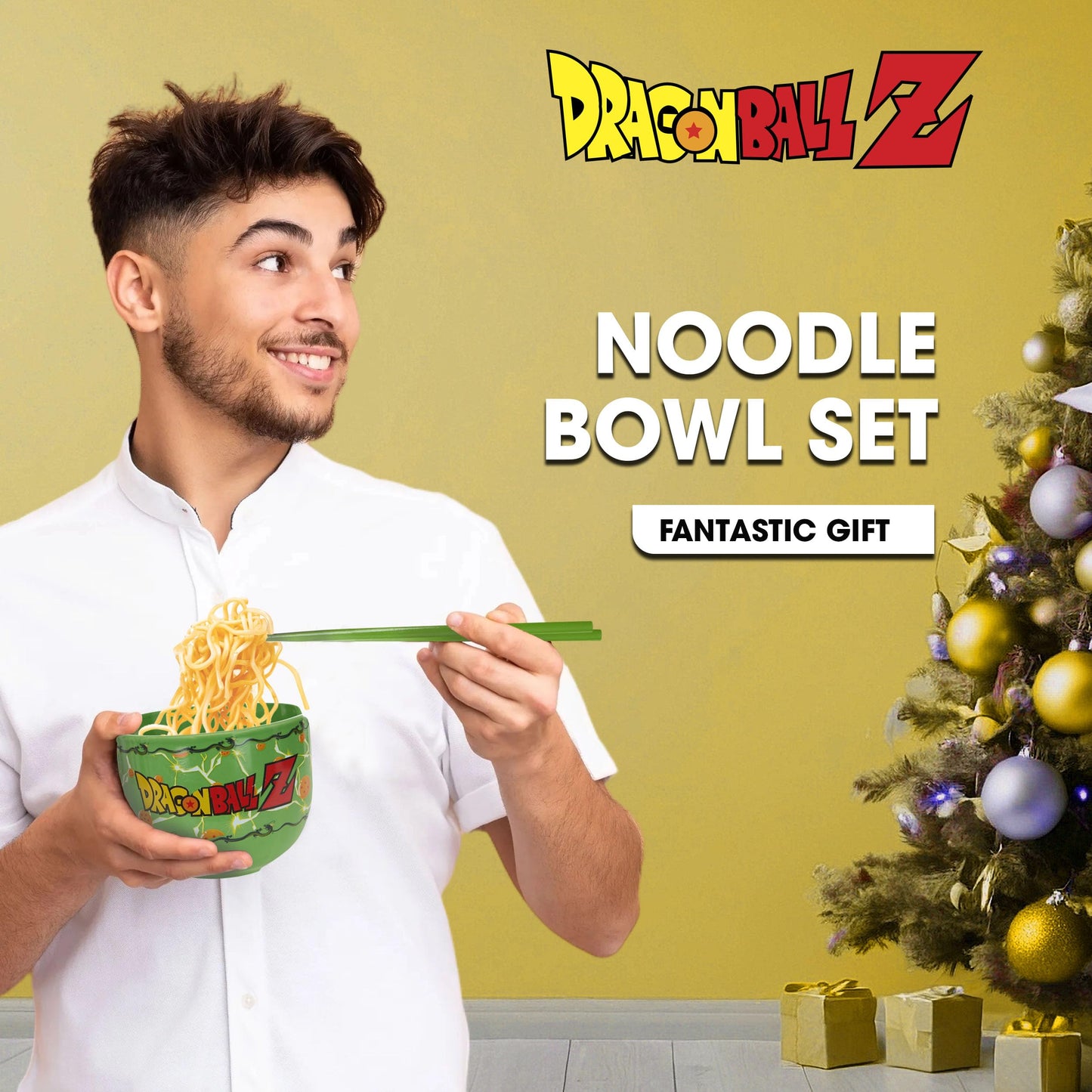 Culture Fly Dragon Ball Z Microwave Ramen Bowl Set with Chopsticks and Spoon, 20 oz Ceramic Instant Noodle Bowls with Chopsticks, Ramen Noodle Bowl, Rice Bowl Anime Gifts for Men