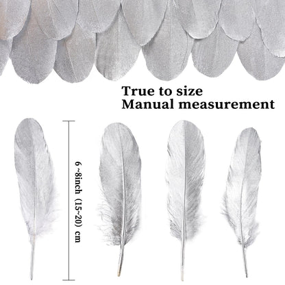FeelfunFeather 120pcs Silver Goose Feathers 6-8 Inch 15-20cm Decorative Natural Goose Nagoire Feather Bulk for DIY Crafts Cosplay Wedding Party Christmas Halloween Home Decoration