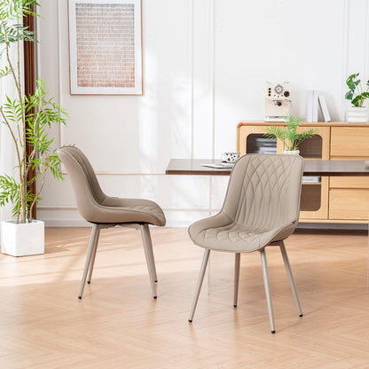 YOUNIKE Faux Leather Dining Chairs Set of 2 Mid-Century Modern High Padded Back Comfy Upholstered Kitchen Chairs with Metal Legs Wide Seat Accent Side Chair for Dining/Living/Waiting Room Khaki