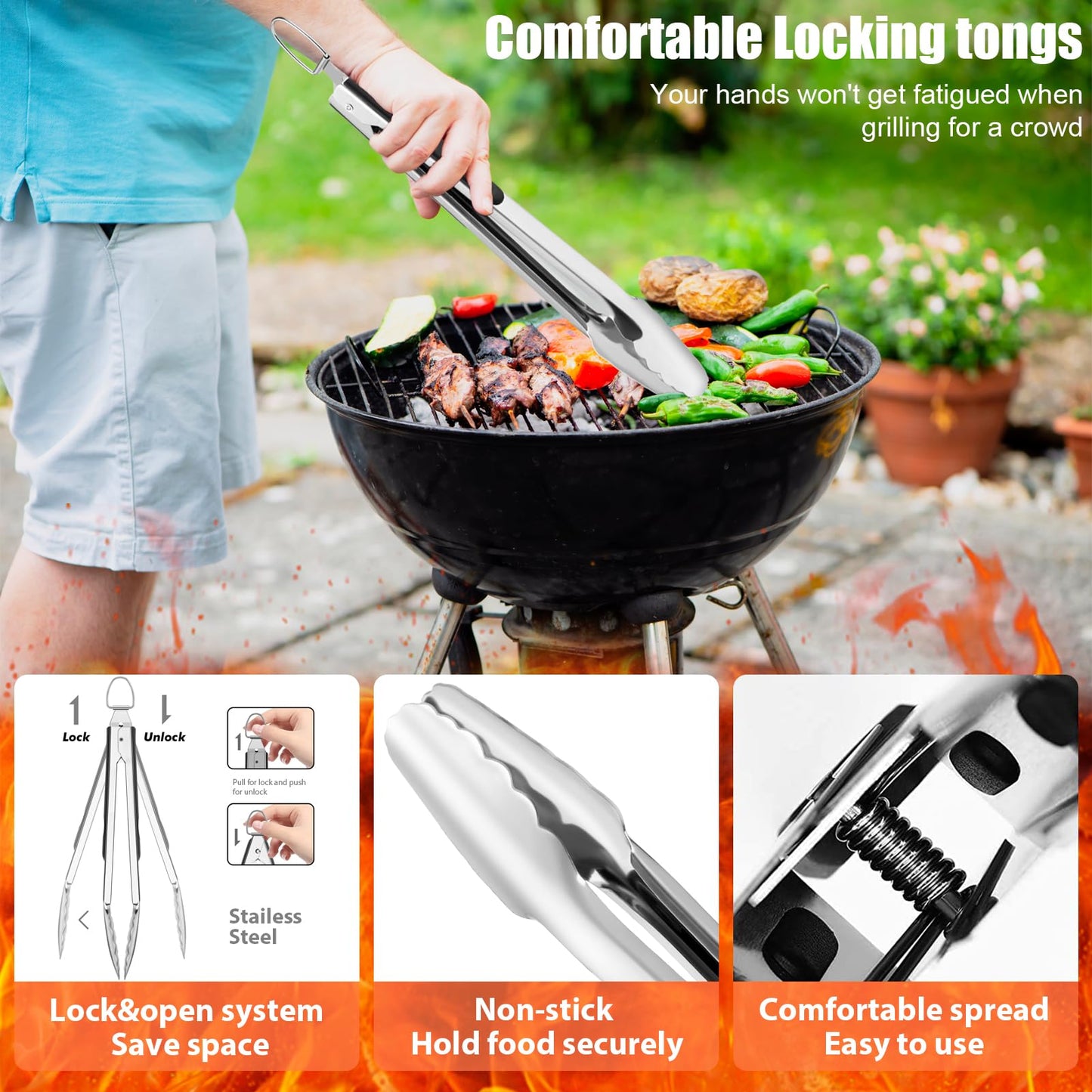RINPIR 31pcs BBQ Grill Accessories Set for Men Dad, Heavy Duty Grilling Tools Gifts for Fathers Day, Stainless Steel BBQ Utensils Kit with Mats, Grill Brush in Carrying Bag Brown