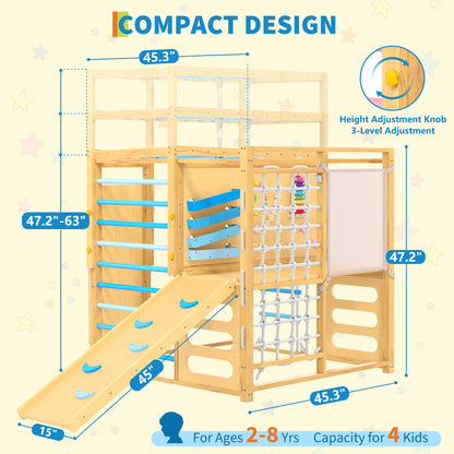 Jungle Gym with Slide, Rock Wall, Wood ＆ Rope Ladder, Monkey Bars, Gym Rings