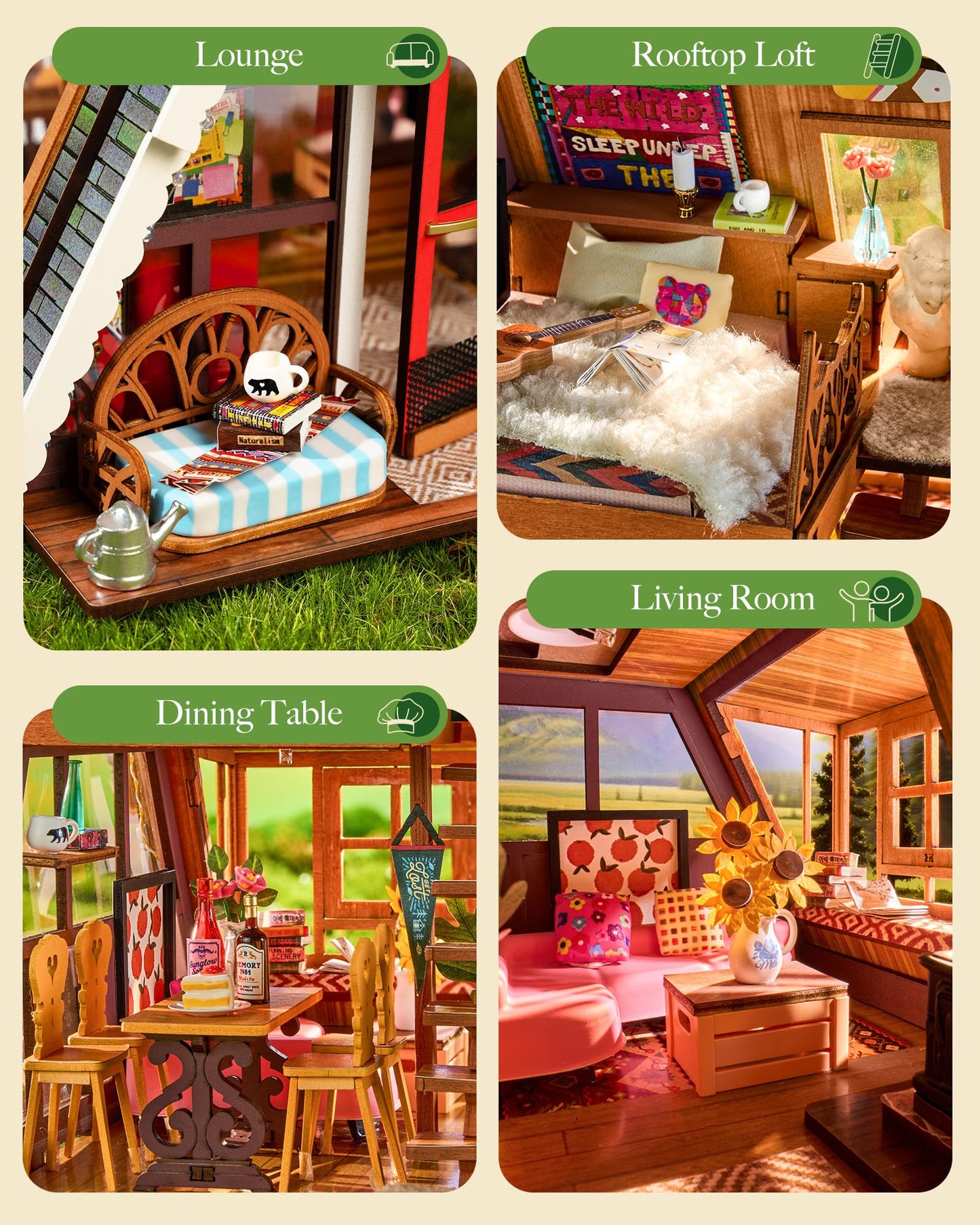 Rolife DIY Miniature House Kit for Adults, A-Frame Cabin Mini Wooden Dollhouse Kit, Tiny House Diorama Building Kits-Birthday Craft Home Decor Hobbies Gift for Friends Family