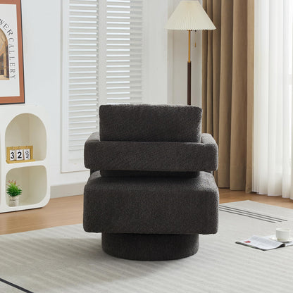 GDFStudio 29.13" Swivel Accent Chair, Modern Boucle Upholstered Armchair with Open Back, 360° Rotating Lounge Club Chair with Removable Cushion for Living Room Bedroom Hotel Office Seating, Charcoal