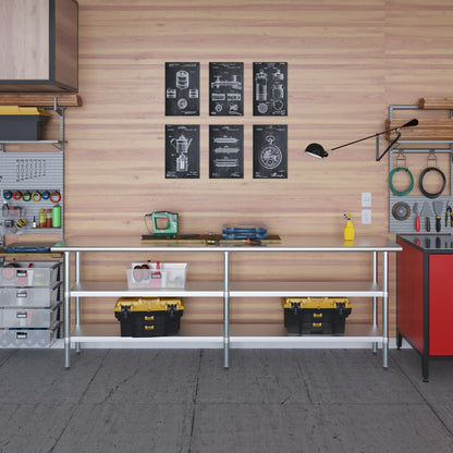 AmGood Stainless Steel Work Table with 2 Shelves | NSF | Metal Utility Table (96" Long x 18" Deep)