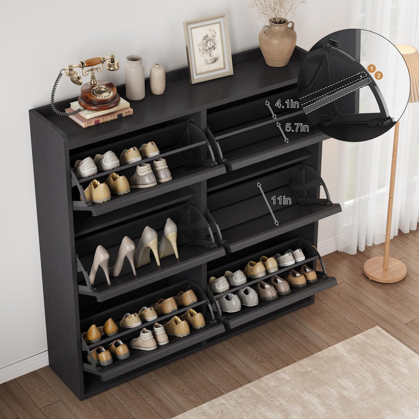 IDEALHOUSE Shoe Cabinet with 6 Flip Drawers,Hidden Wood Shoe Storage with Adjustable Shelf,Freestanding Shoe Organizer Rack for Entryway,Hallway,Living Room(Black)