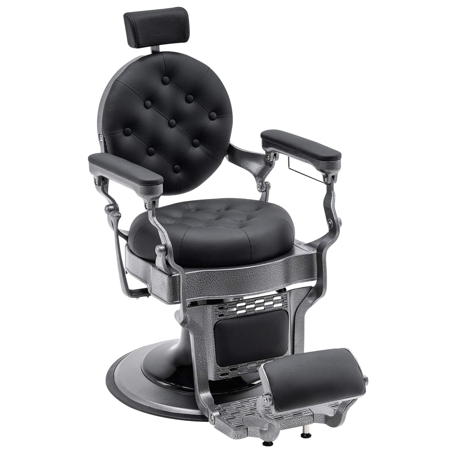 BarberPub Vintage Barber Chair Heavy Duty Metal Frame All Purpose Hydraulic Recline Salon Beauty Spa Equipment 2947 (Black with Grey Frame)