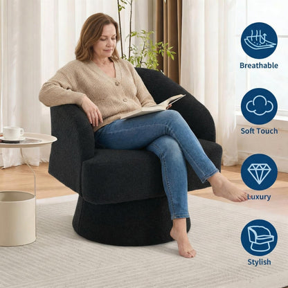 IDEALHOUSE Modern Swivel Accent Chairs Set of 2, Oversized Teddy Barrel Chairs, 360° Thickened Soft Cushion Rotating Round Arm Chairs for Living Room, Bedroom, Reading Nook, Black