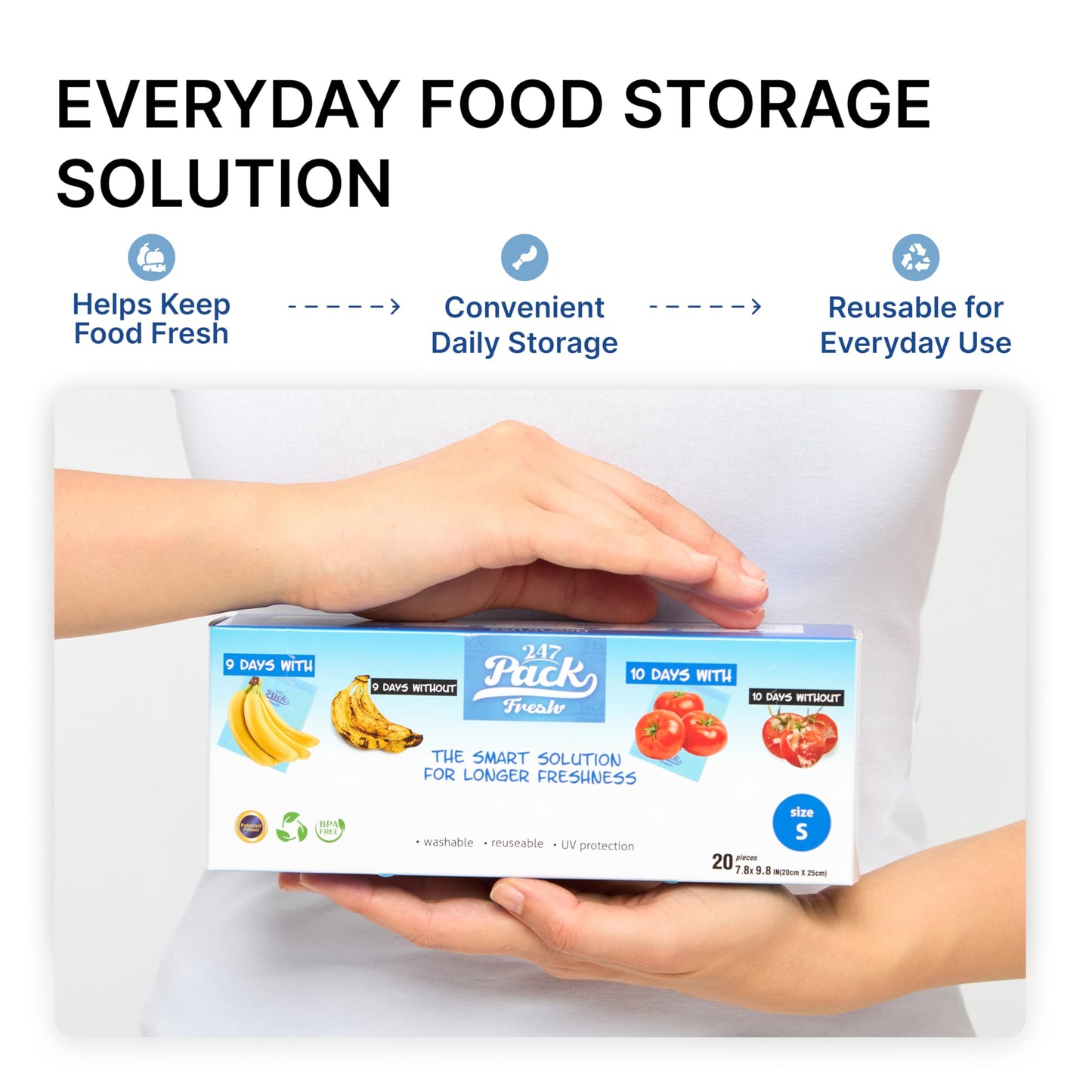 Freshpack 247 Produce Storage Bags Size M 10 x 12 Inches 1 Gallon 20 Pack Reusable Food Storage Bags With Zipper, Bread Keeper Bag For Fruits Vegetables Meal Prep Pantry Use