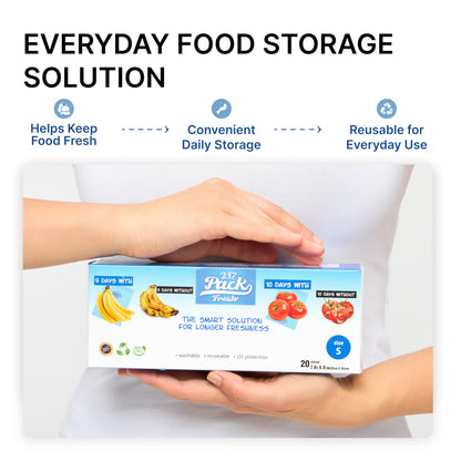 Freshpack 247 Produce Storage Bags Size M 10 x 12 Inches 1 Gallon 20 Pack Reusable Food Storage Bags With Zipper, Bread Keeper Bag For Fruits Vegetables Meal Prep Pantry Use