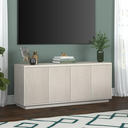 Henn&Hart Fluted TV Stand for TVs up to 65" with 2 Concealed Ribbed Storage Cabinets and Adjustable Shelves for Living Room, Family Room, or Office, Beech White