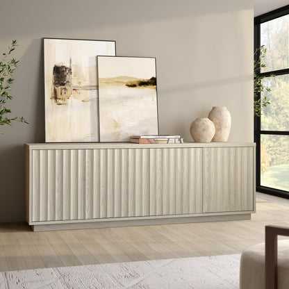 Henn&Hart Fluted TV Stand for TVs up to 75'' 2 Ribbed Storage Cabinets and Adjustable Shelves for Living Room, Family Room, or Office, Alder White