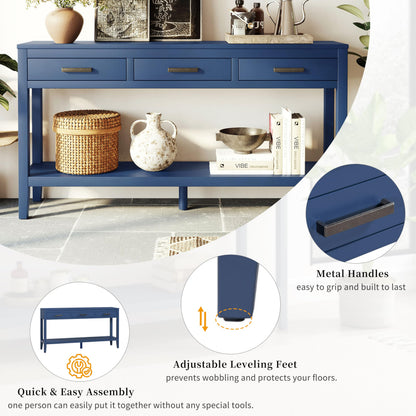 Merax Entryway Console Table, with 3 Storage Drawers, Bottom Shelf Design/Wood Frame/Behind Couch & Sofa, Blue