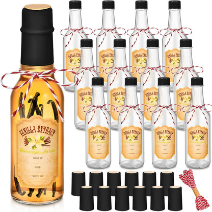 12 5 Oz Woozy Tioncy Pcs Vanilla Extract Bottles for Homemade Vanilla Jar Glass Bottle with Cap, Shrink Capsules