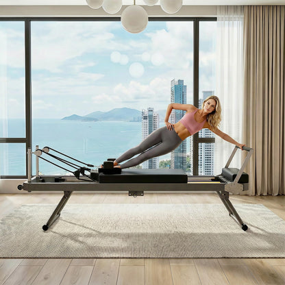 Casaphoria 78'' Pilates Reformer, Foldable Pilates Machine for Home with Dual Resistance and Adjustable Height, Home Pilates Equipment for Beginners to Advanced, Supports Up to 330 lbs(Black)