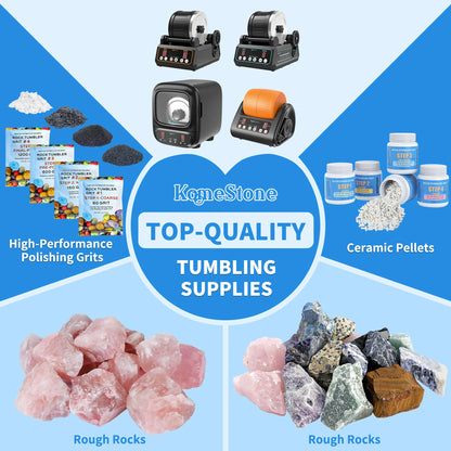 KomeStone Rough Raw Colorful Rocks & Rock Tumbler Polishing Refill Grits, High Performance Polishing Grits and Crystal Stones for Another Batch of Rocks Tumbling, Suitable for All Rock Tumblers