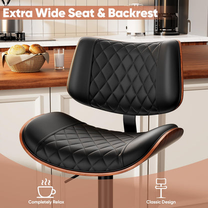 FervorFurn Swivel Bar Stools Set of 3, Adjustable Bar Stool for Kitchen Island, Mid-Century Modern PU Leather Counter Height Bar Stools with Back and Footrest, Easy Assembly, Black