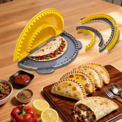 Adjustable 4 In 1 Empanada Maker Press - 4/6/8/10 Inch Large Tortilla Sealer with Steel Cutting Blade,Leak Proof Wave Tooth Design for Wraps,Burritos,Tortilla,Pasties,Pierogi,Pastelitos,Dumplings