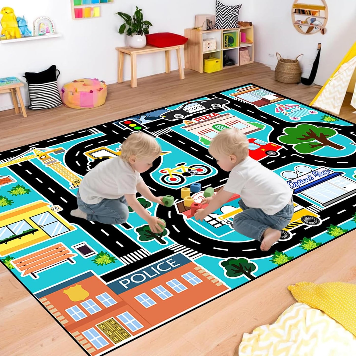2.5x4 Car Rug Play Mat - Kids Play Carpet City Life Road Map Rug Educational Traffic Track Car Mat for Kids Toy Cars