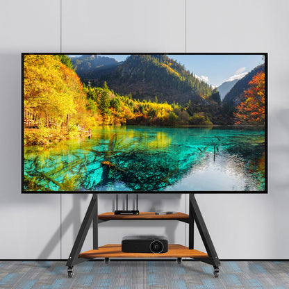 Vanconwey Mobile TV Stand for 65-100 Inch TVs,Adjustable Heights TV Mount Stands with Large Wood Shelf and Wheels,Modern Living Room Rolling TV Stand, Up to 220 lbs,VESA 800x600mm,Walnut(VC-Z1188)