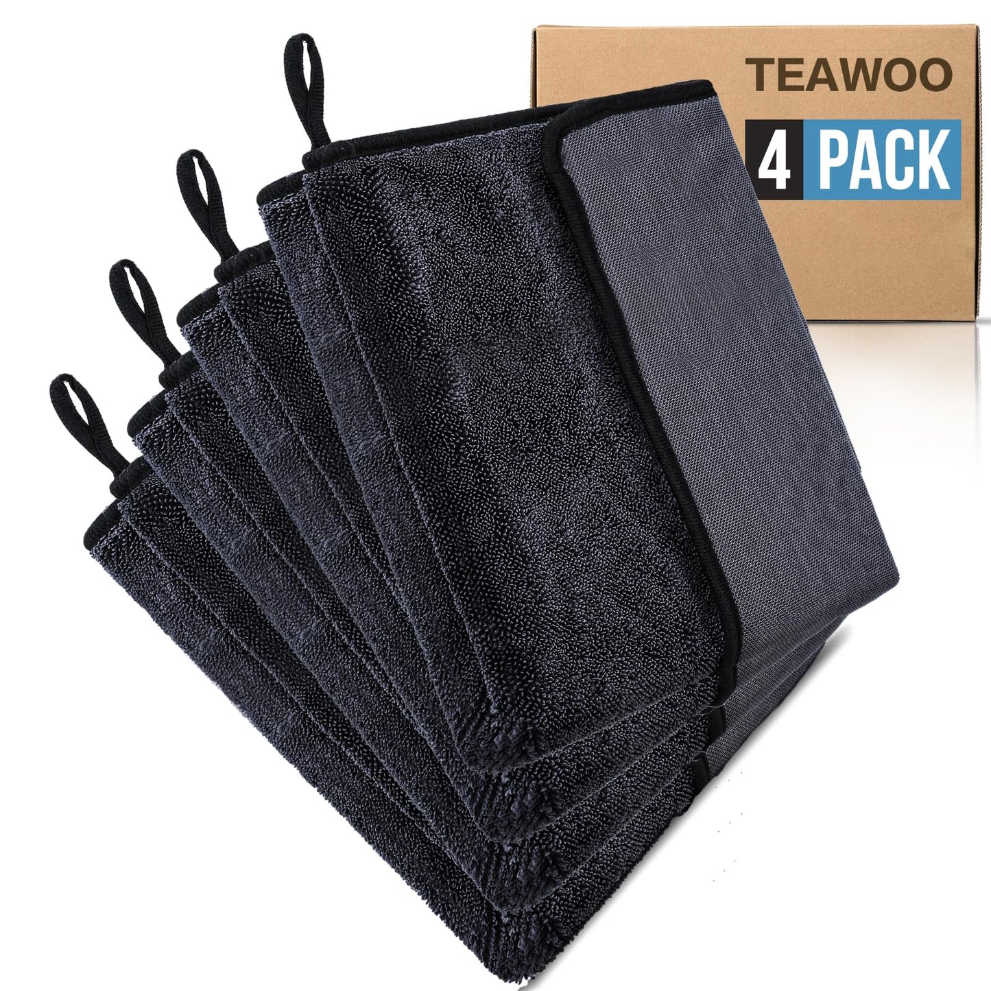 TEAWOO Shiny Wipes Shower Cleaning Cloth, Ultra Absorbent Car Drying Towel, 4 Pack 16 x 24 inch Microfiber Cleaning Cloth for Car, Bath & Househood