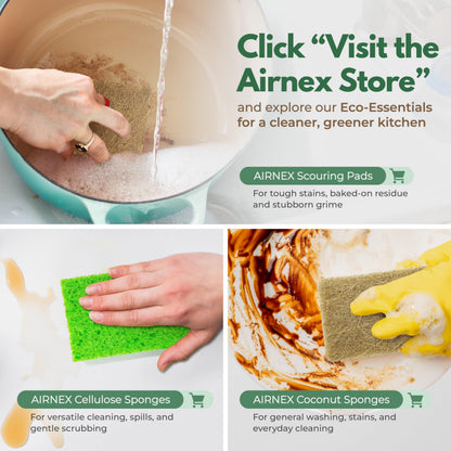 AIRNEX Plant-Based Scouring Pads for Dishes - Coconut Husk Non Scratch Scrub Pads - Natural Kitchen Scrubbing Pads for Pots & Pans - Eco Friendly & Non Abrasive Dish Scrubber Pads - Pack of 24